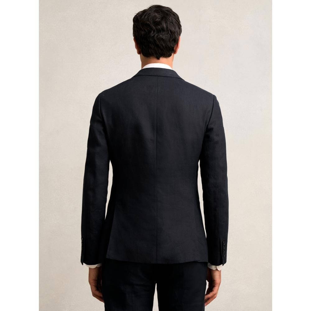 REISS Kin Single Breasted Linen Blazer in Navy